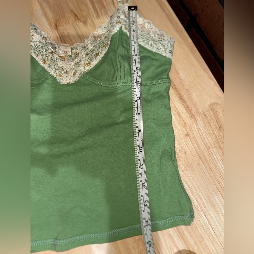 Y2K Green Lace Trim Camisole Top - Picture 6 of 7